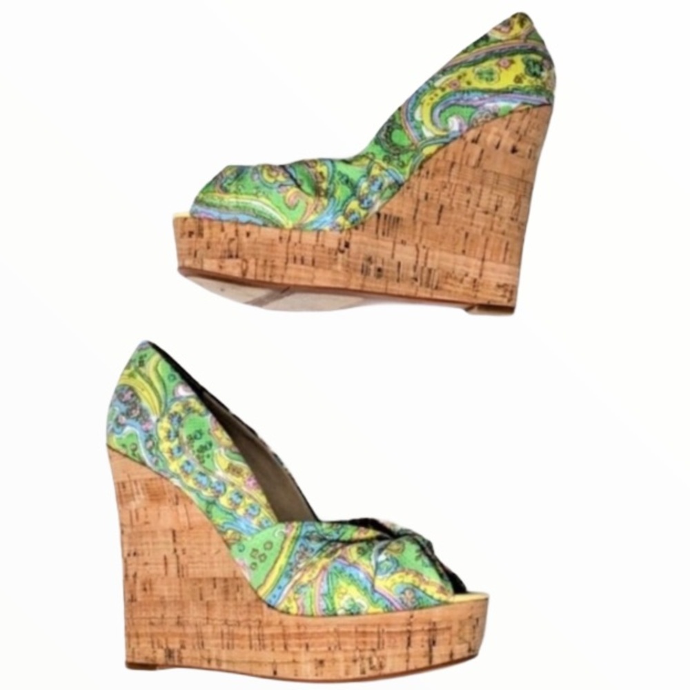 Nine West Pastel Paisley Peep Toe Platform Wedge